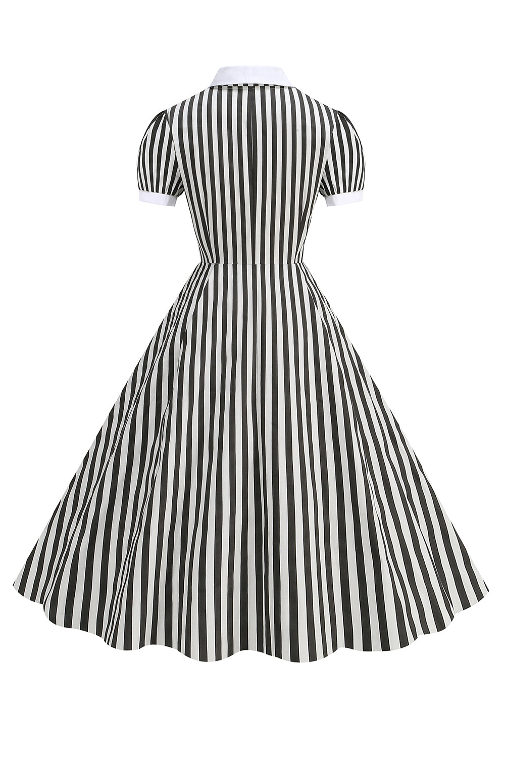 Preto A Line Stripe vestido dos anos 1950 com mangas
