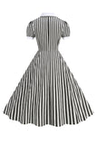 Preto A Line Stripe vestido dos anos 1950 com mangas
