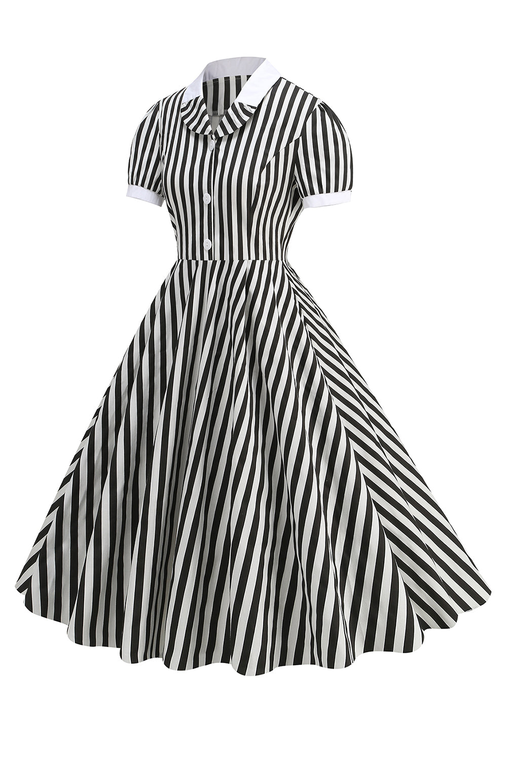 Preto A Line Stripe vestido dos anos 1950 com mangas