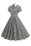 Preto A Line Stripe vestido dos anos 1950 com mangas