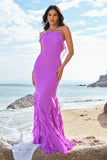 Halter Tahiti Sereia Chiffon Vestido Madrinha com Folhos