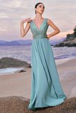 Cinzento Verde Linha A Sequins Chiffon Vestido Madrinha