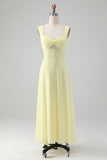 Limão Amarelo Keyhole Uma linha longo vestido de dama de honra