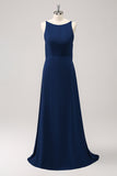 Navy Cowl Back A-Line Vestido Longo da Dama de Honra