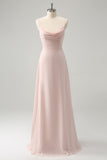 Rosa Esparguete Correias Cowl Neck Chiffon Vestido Madrinha