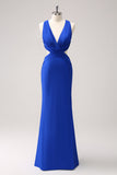 Sereia Azul Real Cut out Ruched Long Vestido de Madrinha