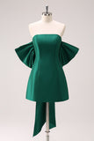 Verde escuro sem alças uma linha curto Homecoming Dress com arco