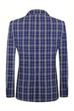 Royal Blue Plaid Peak Lapela Peito Duplo 2 Peças Terno Masculino