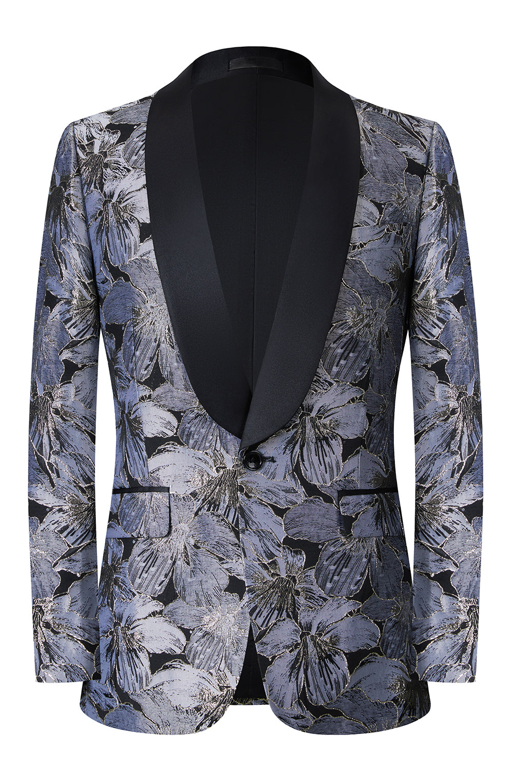 Cinzento Jacquard Xaile Lapela Masculino 2 Peças Ternos