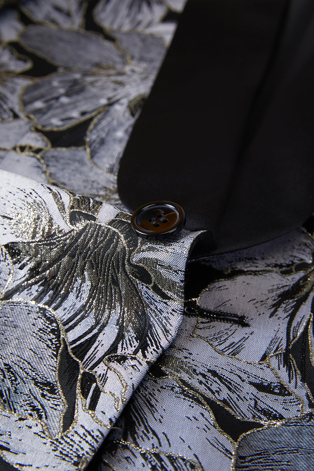 Cinzento Jacquard Xaile Lapela Masculino 2 Peças Ternos