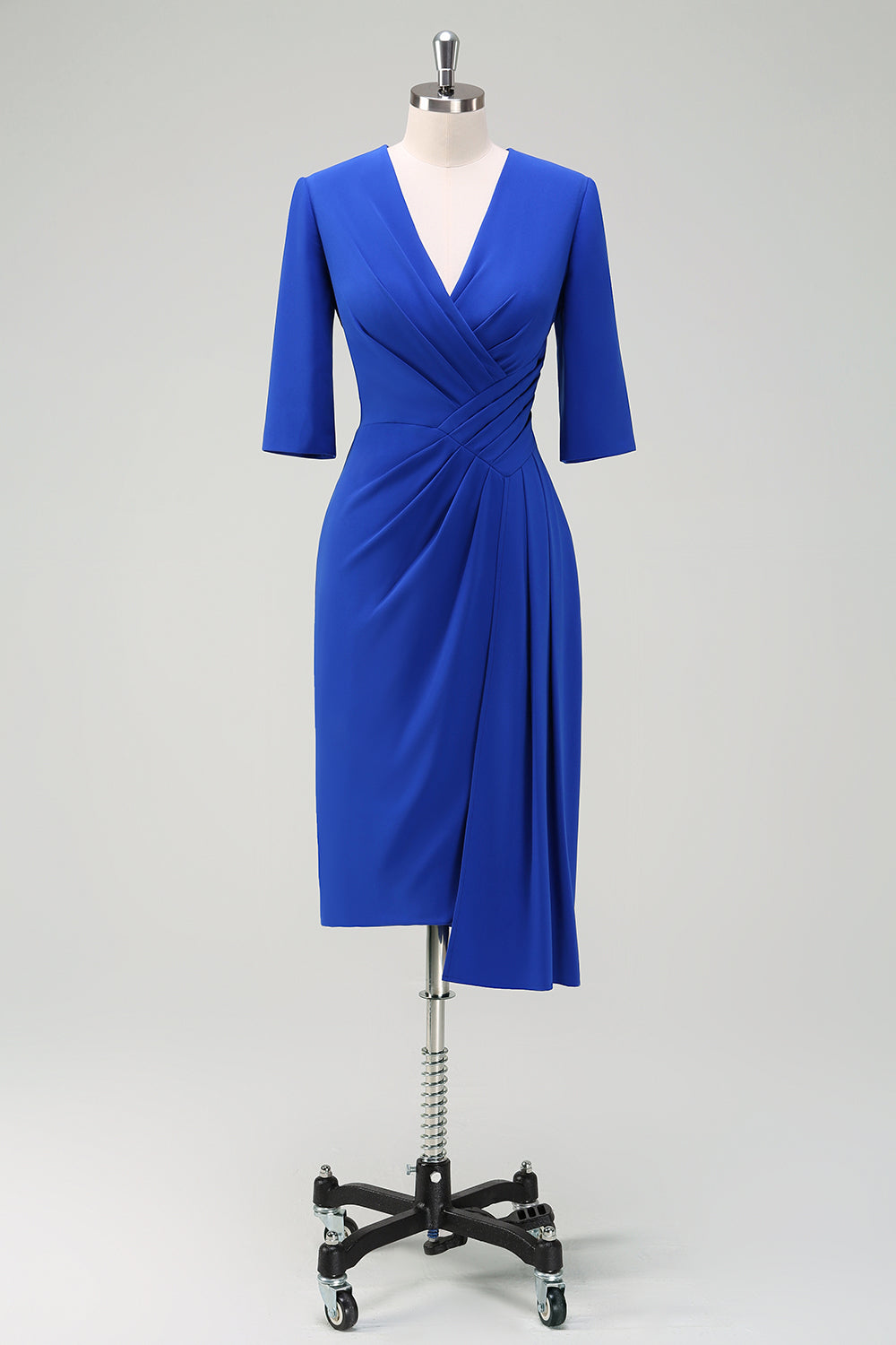 Royal Blue V-Neck plissado bodycon cocktail vestido de festa