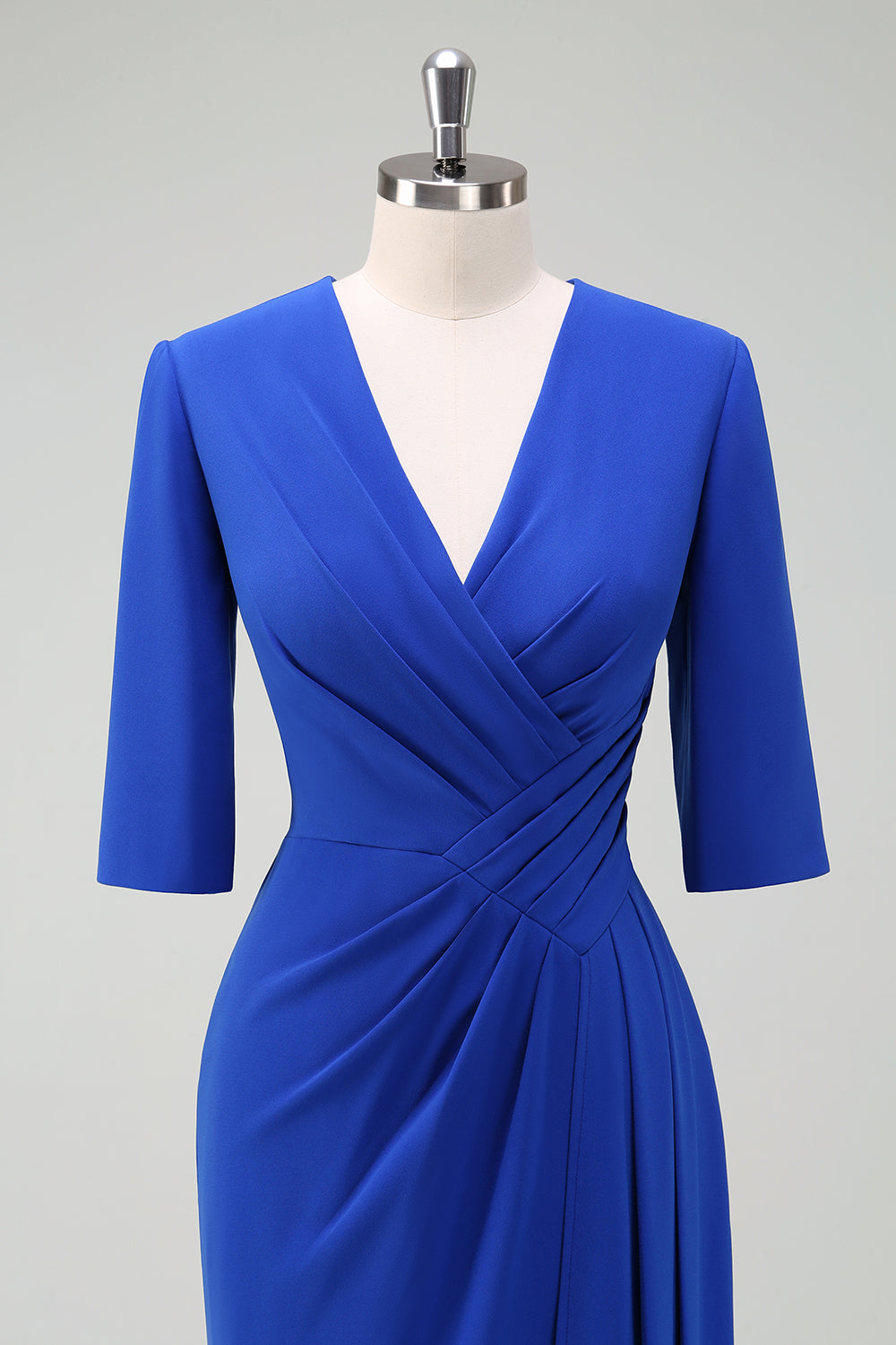 Royal Blue V-Neck plissado bodycon cocktail vestido de festa