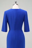 Royal Blue V-Neck plissado bodycon cocktail vestido de festa