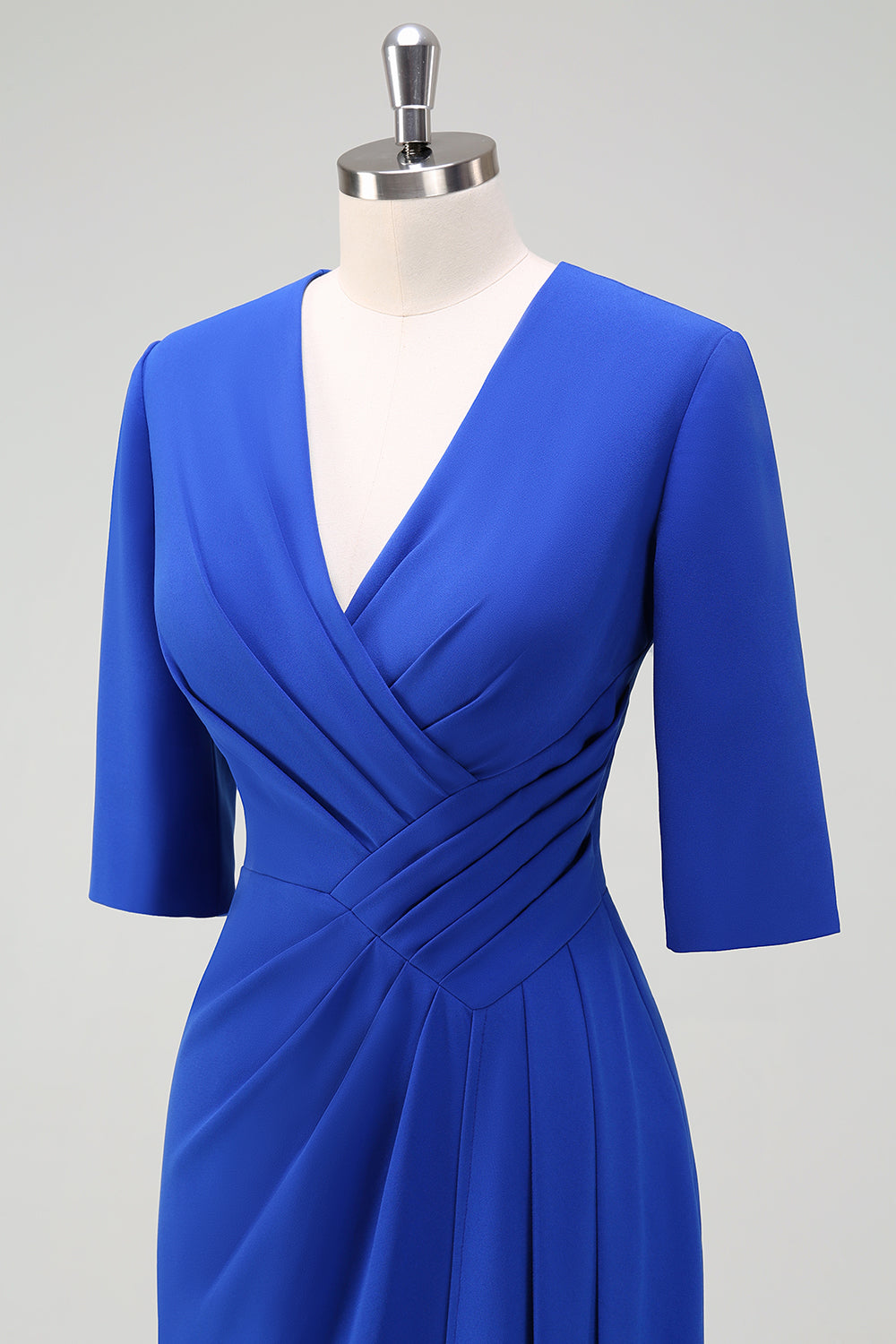 Royal Blue V-Neck plissado bodycon cocktail vestido de festa