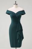 Verde escuro fora do ombro babado bodycon cocktail party dress