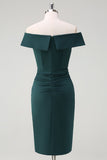 Verde escuro fora do ombro babado bodycon cocktail party dress