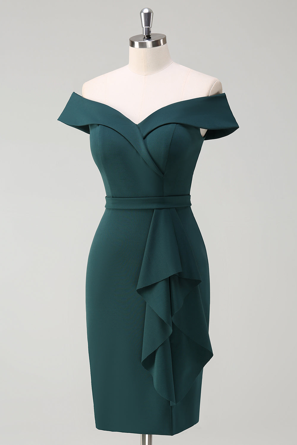Verde escuro fora do ombro babado bodycon cocktail party dress