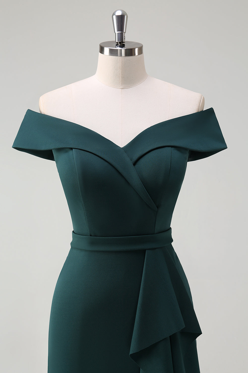 Verde escuro fora do ombro babado bodycon cocktail party dress