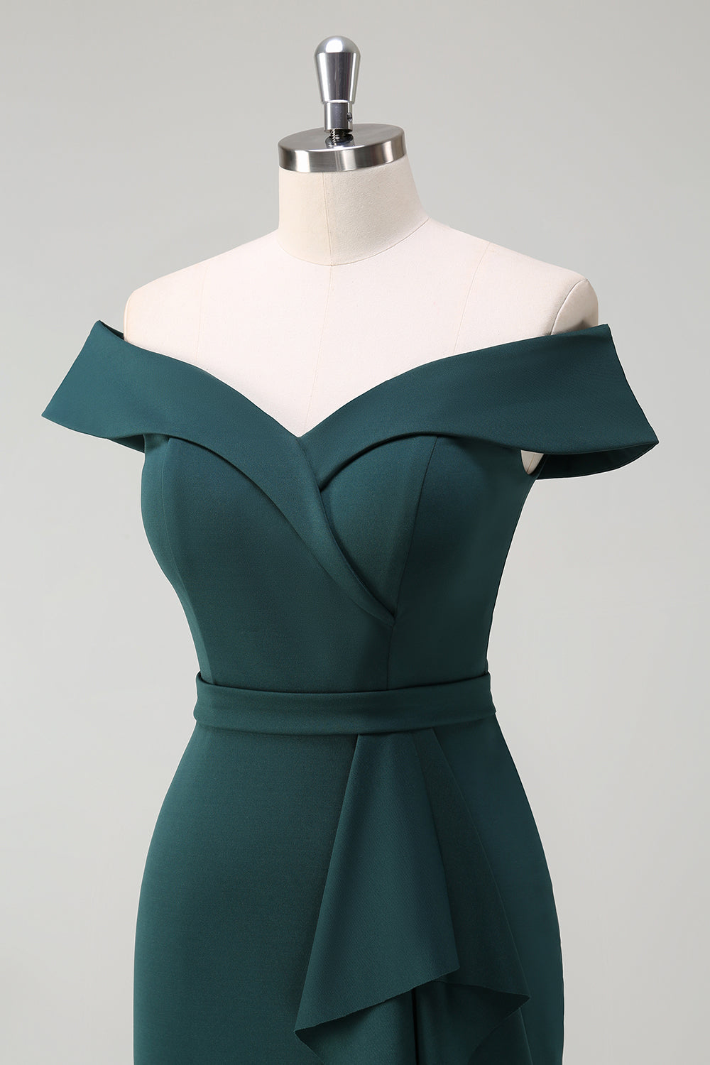 Verde escuro fora do ombro babado bodycon cocktail party dress