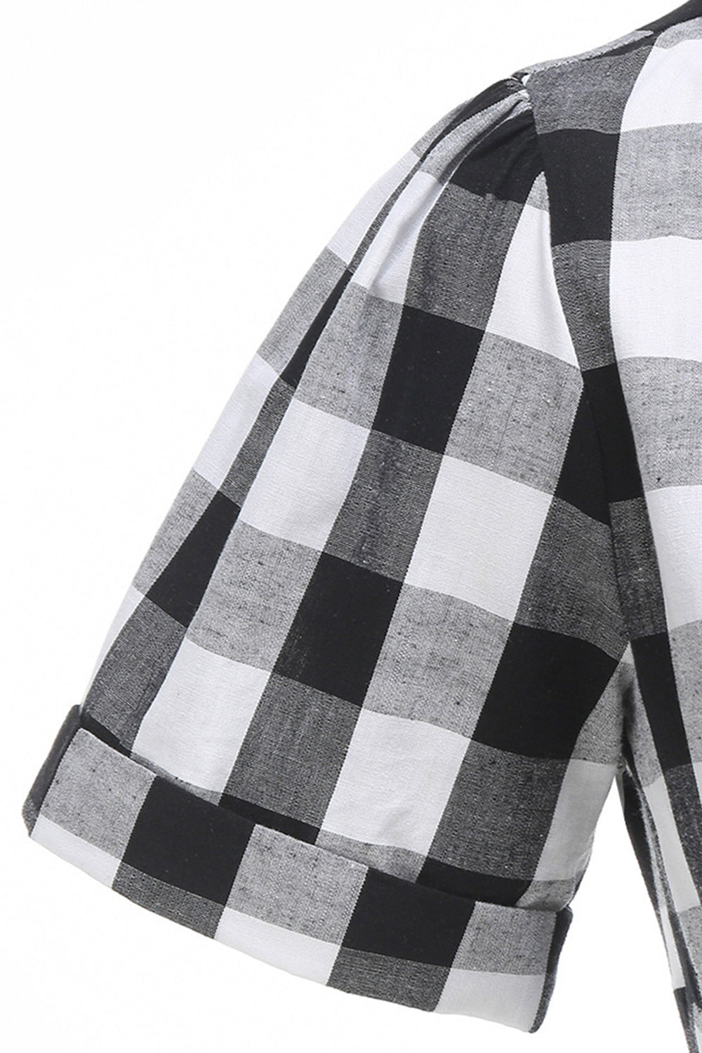 Preto V Neck Plaid Vintage 1950s Vestido