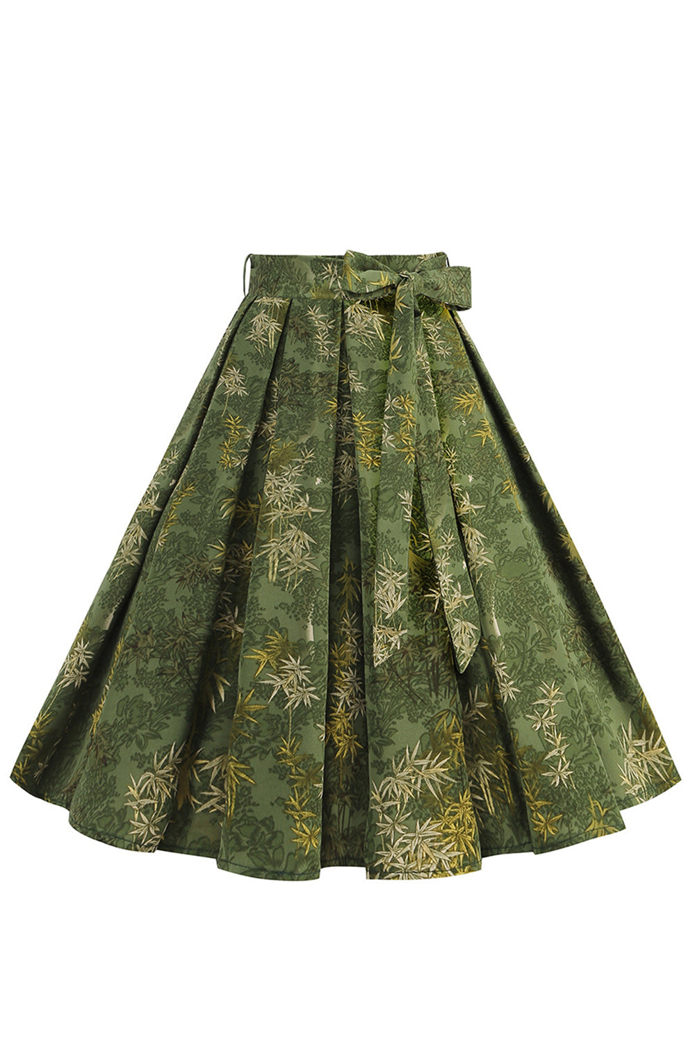 1950s Exército Verde Floral plissado Swing Saia