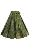 1950s Exército Verde Floral plissado Swing Saia