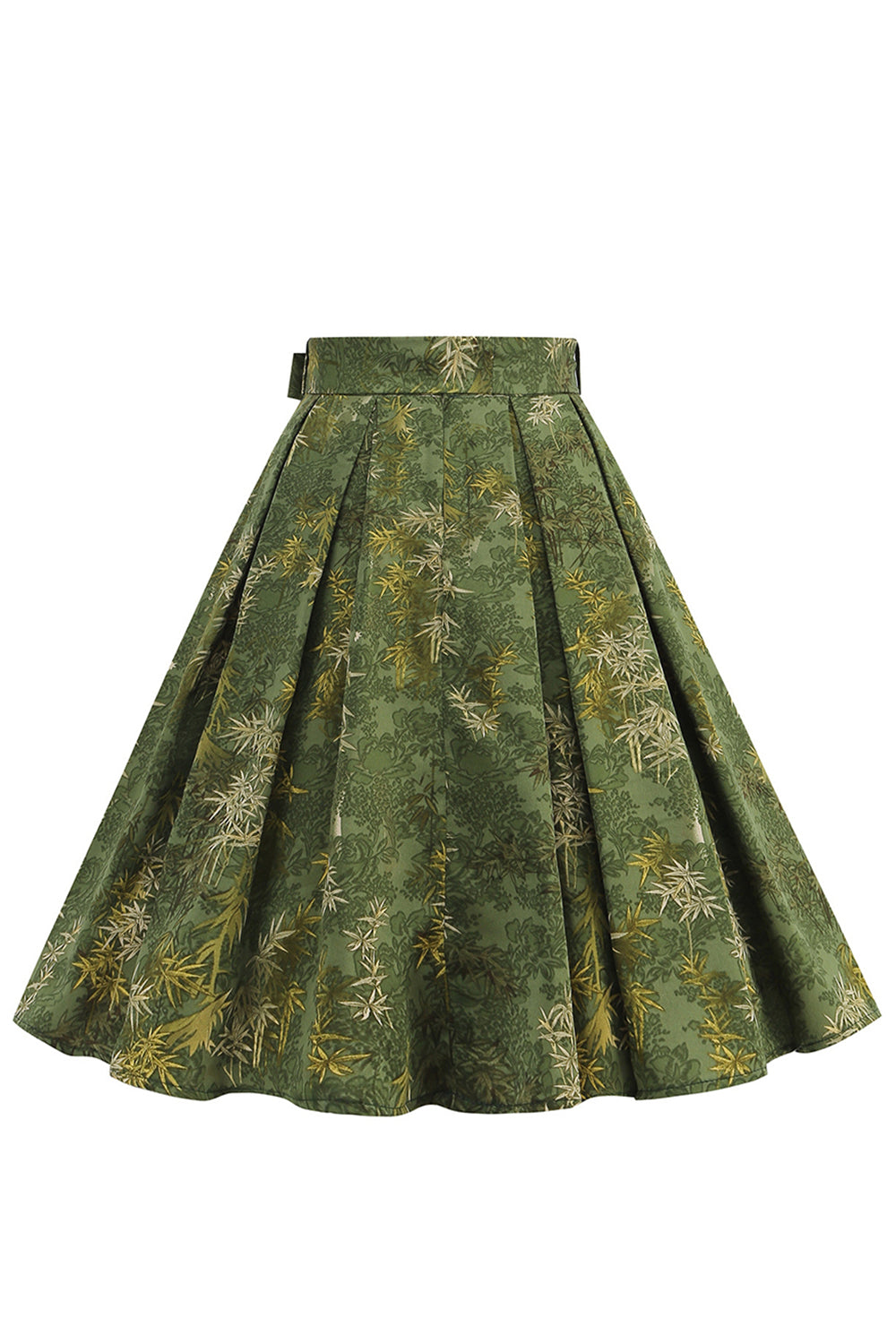 1950s Exército Verde Floral plissado Swing Saia