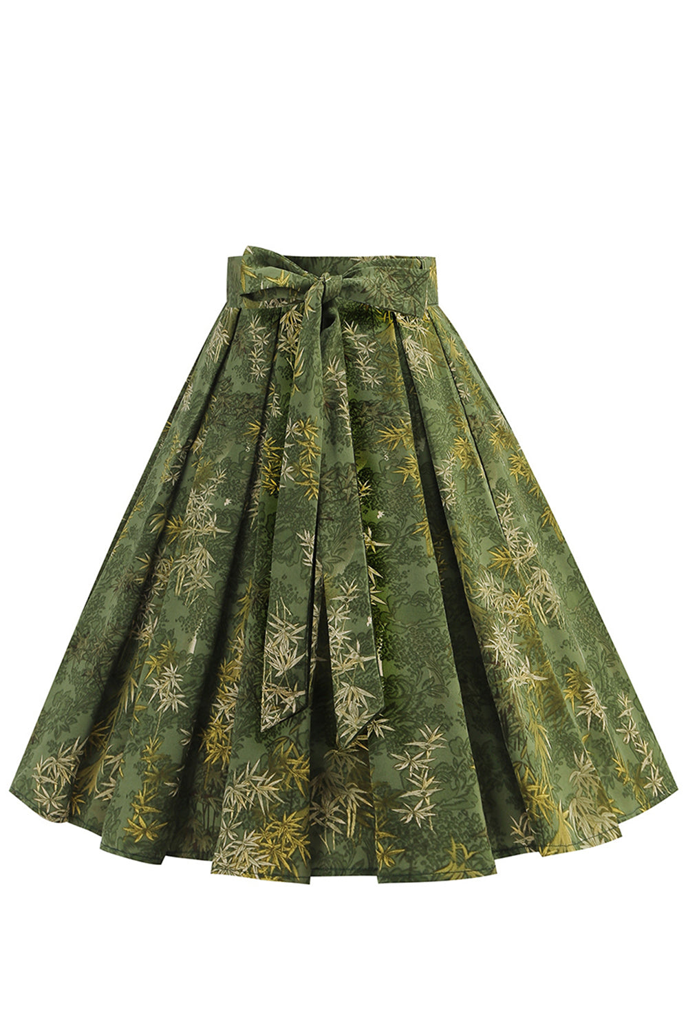 1950s Exército Verde Floral plissado Swing Saia