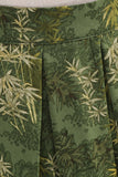 1950s Exército Verde Floral plissado Swing Saia
