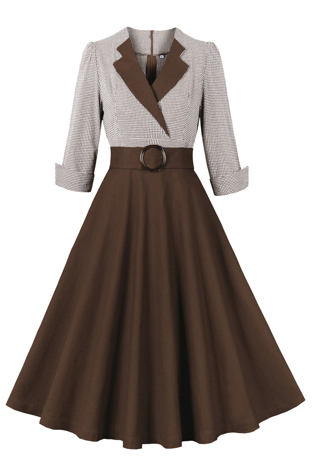 Vestido preto de lapel neck plaid vintage 1950