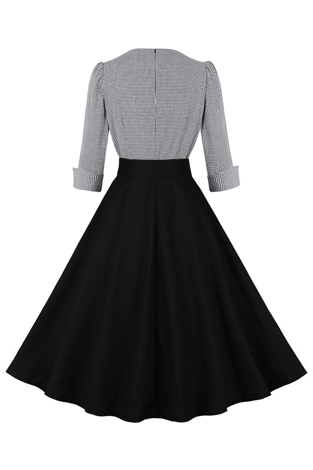 Vestido preto de lapel neck plaid vintage 1950