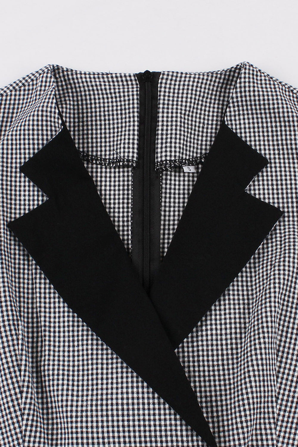 Vestido preto de lapel neck plaid vintage 1950