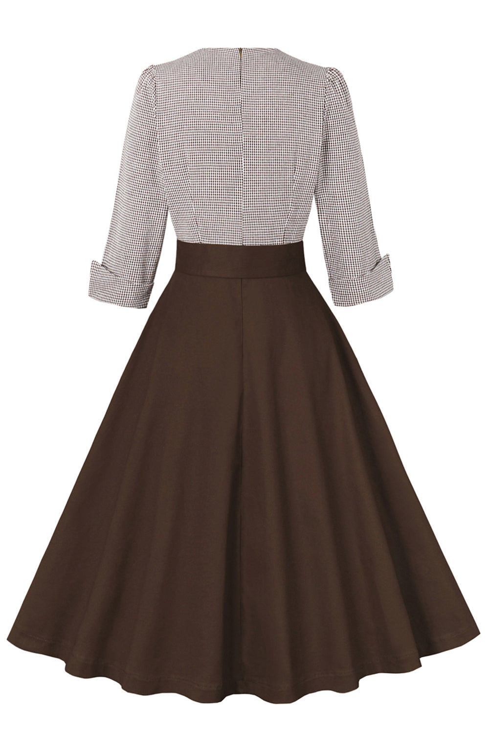 Vestido preto de lapel neck plaid vintage 1950