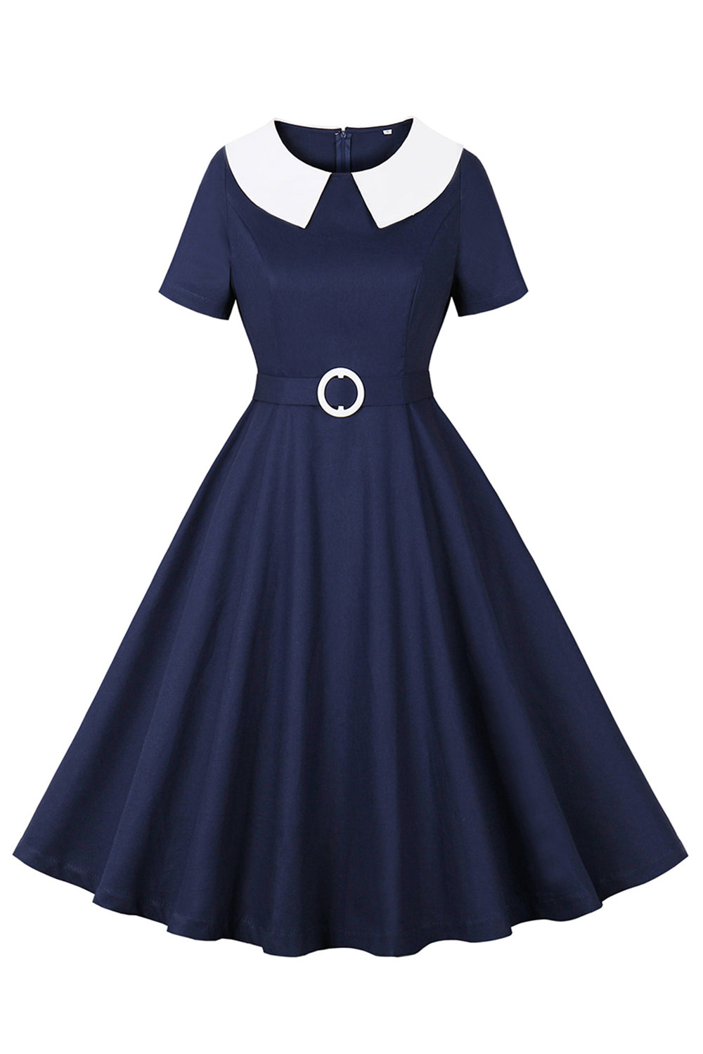 Navy Round Neck Uma Linha Vintage Vestido dos anos 1950