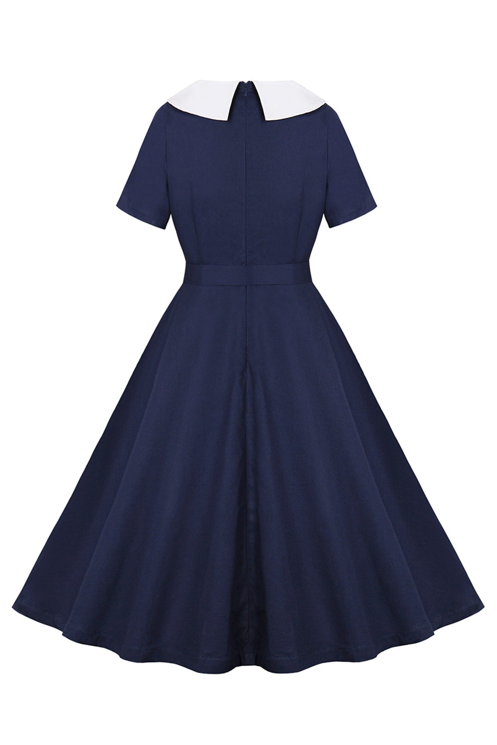 Navy Round Neck Uma Linha Vintage Vestido dos anos 1950