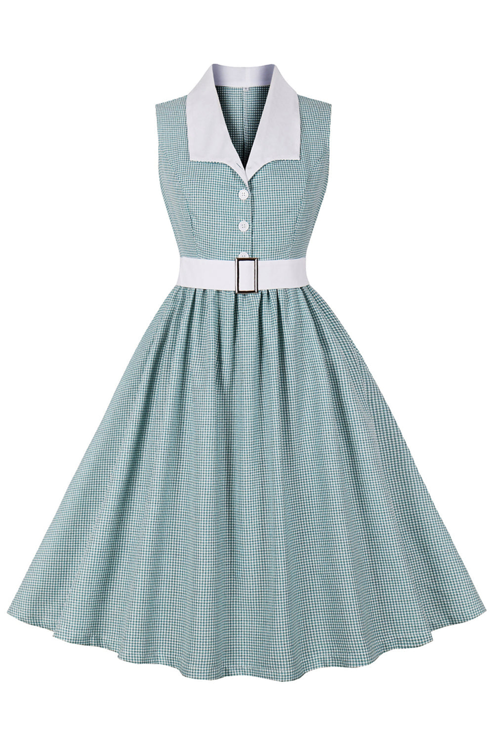 Verde xadrez sem mangas swing vestido dos anos 1950