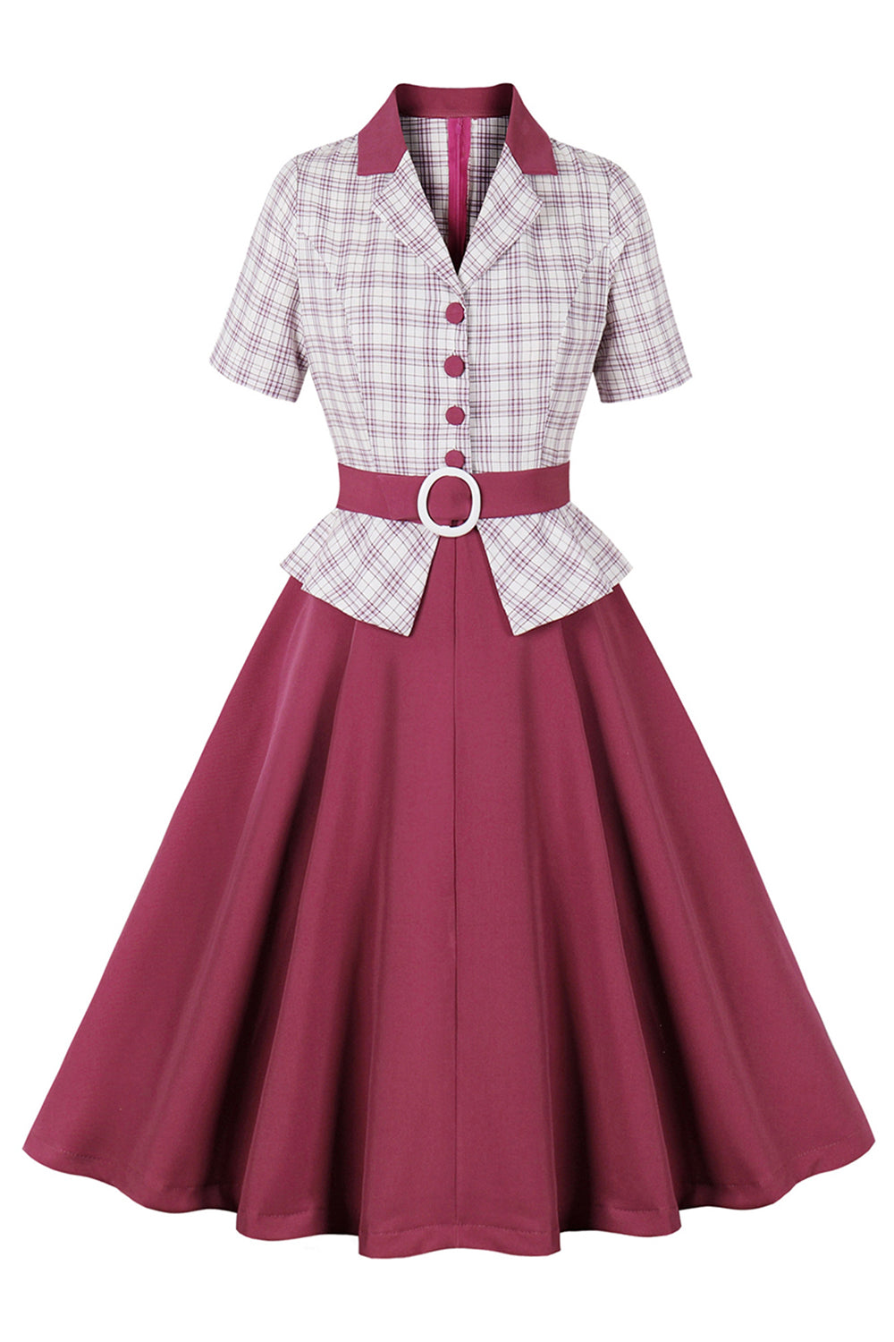 roxo vermelho xadrez mangas curtas swing vestido dos anos 1950