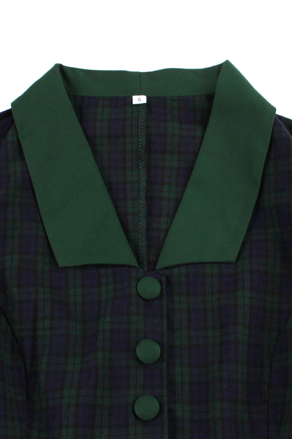 Vestido de cinto xadrez verde marinho dos anos 1950