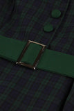 Vestido de cinto xadrez verde marinho dos anos 1950