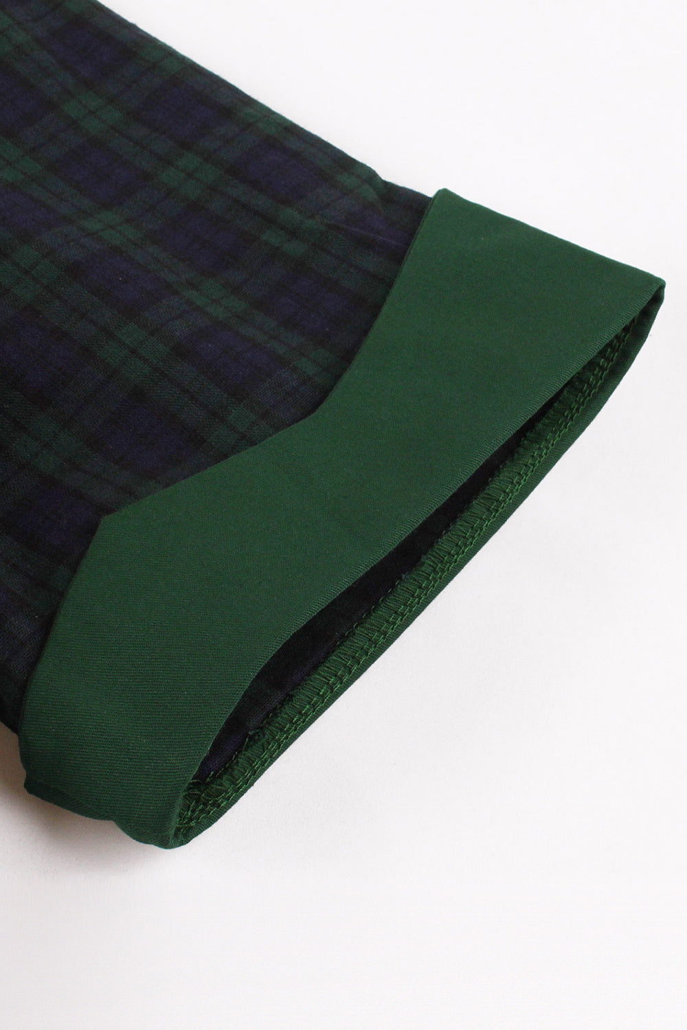 Vestido de cinto xadrez verde marinho dos anos 1950