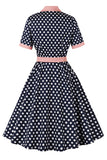 Preto Rosa Polka Dot Pinup 1950s Vestido