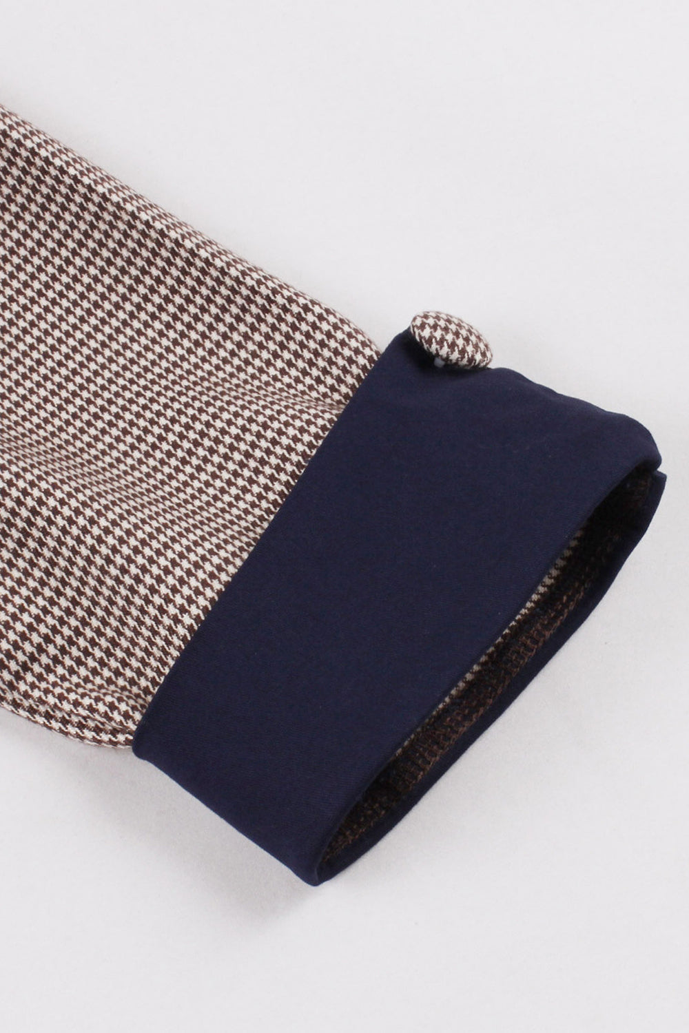 Navy Houndstooth Belted Mangas Longas Vestido dos anos 1950
