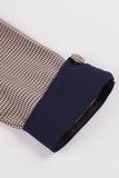 Navy Houndstooth Belted Mangas Longas Vestido dos anos 1950