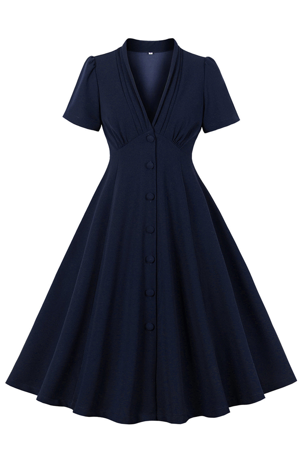 Verde escuro V pescoço único peito 1950s vestido