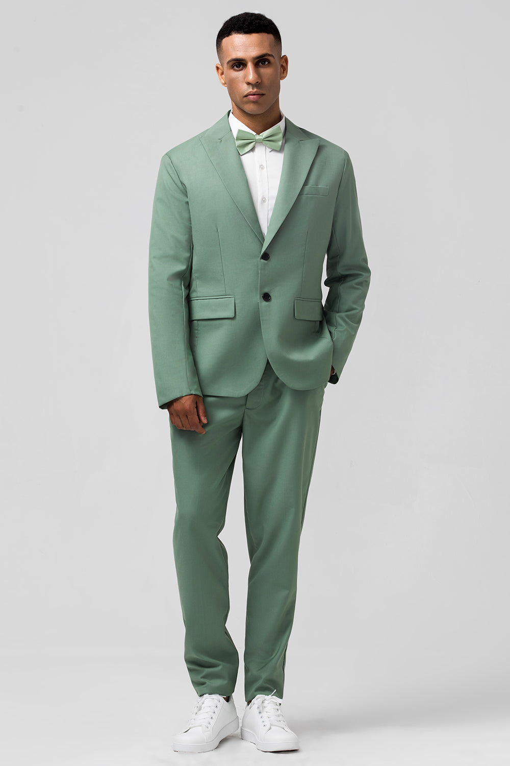 Cinzento Verde Pico Lapela Peito Único 2 Peças Homens Prom Suits