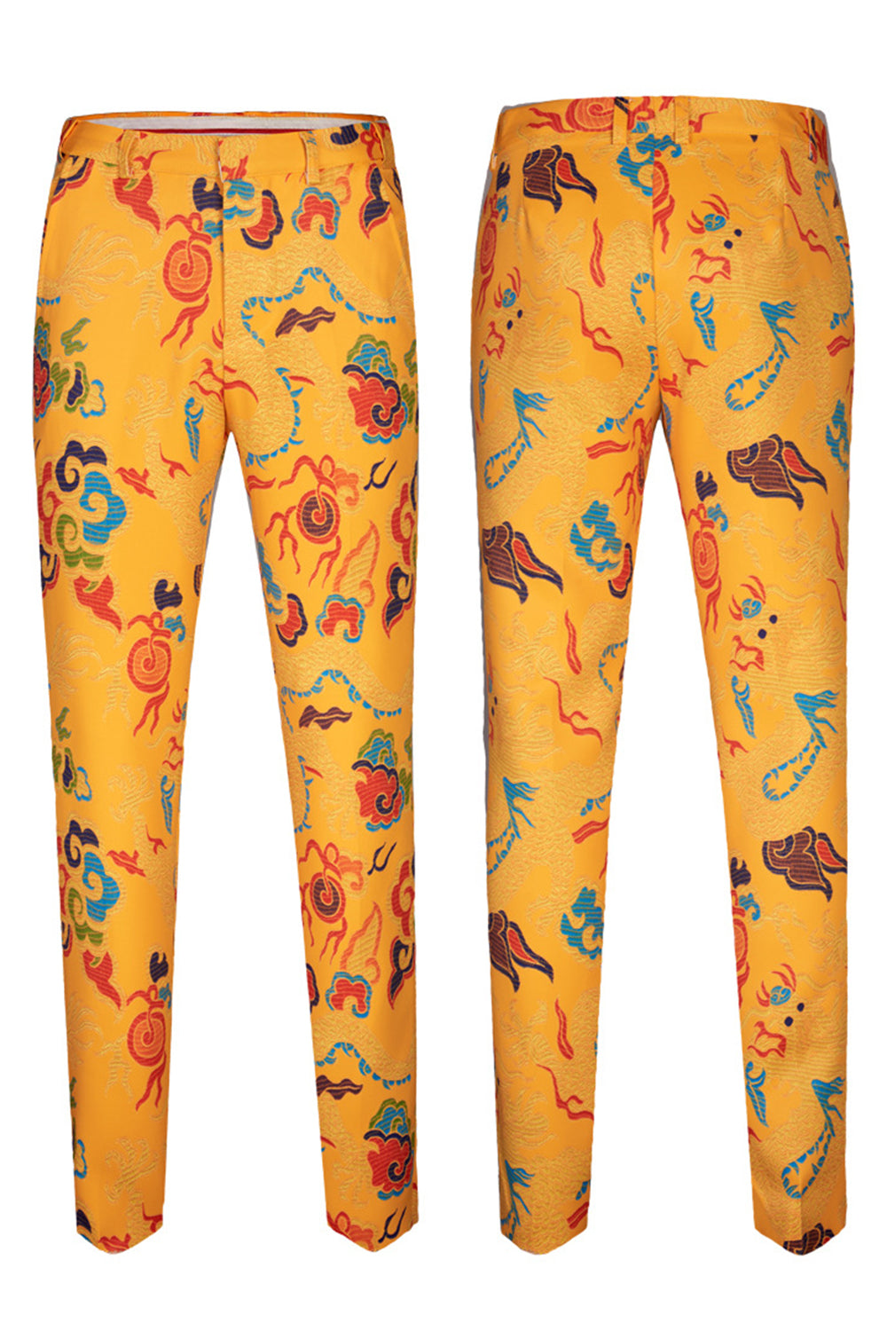 Amarelo 2 Piece Notched Lapela Estampa Terno Masculino