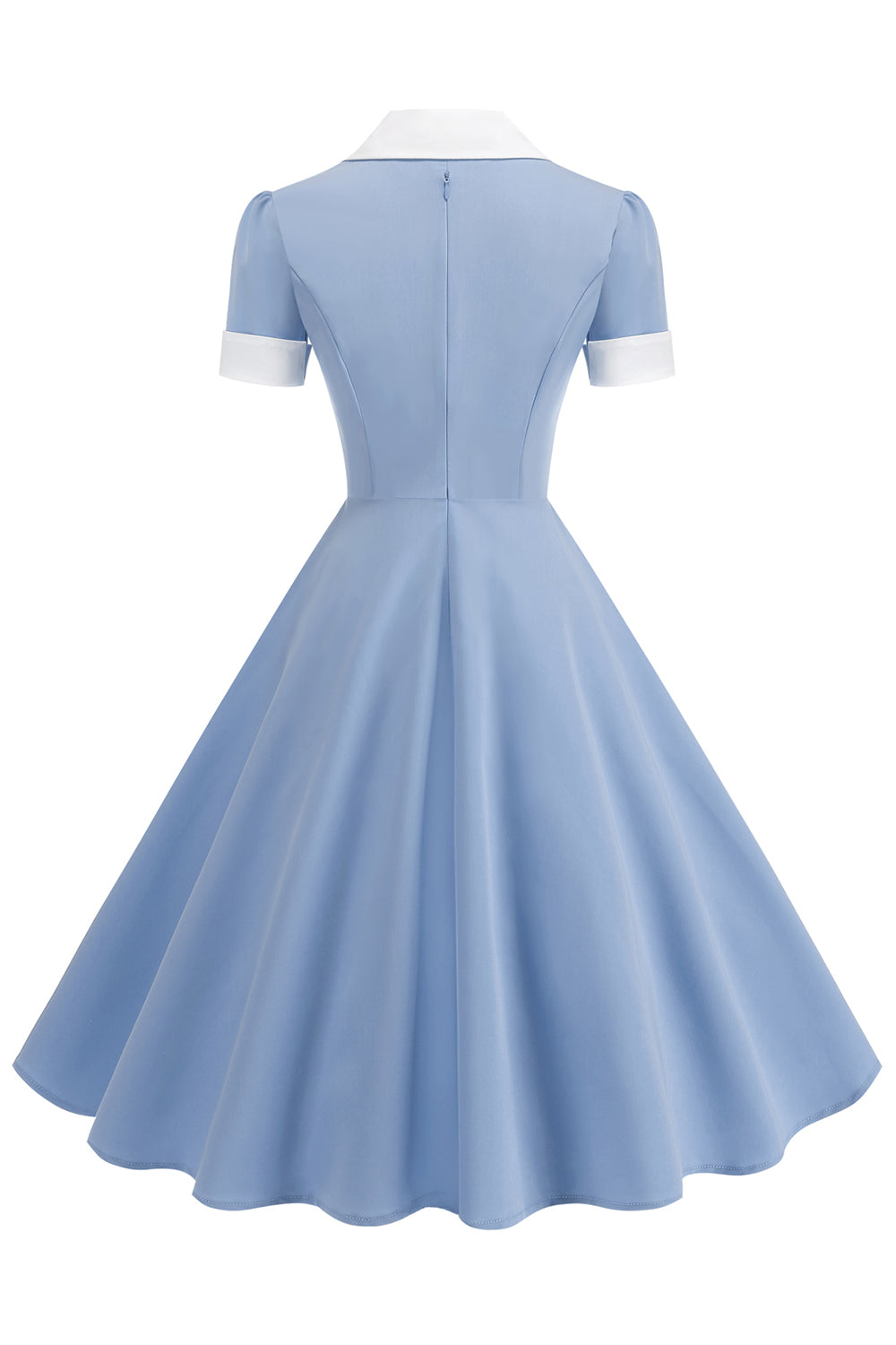 Vestido azul A Line V-Neck dos anos 1950 com mangas curtas