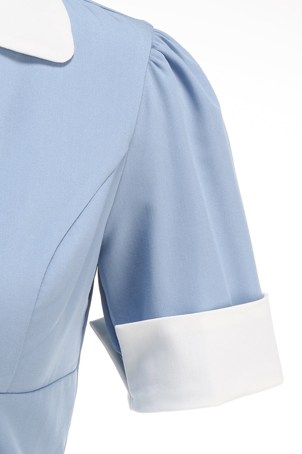 Vestido azul A Line V-Neck dos anos 1950 com mangas curtas