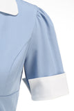 Vestido azul A Line V-Neck dos anos 1950 com mangas curtas