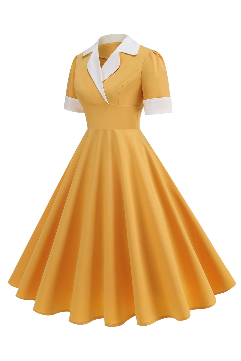 Vestido azul A Line V-Neck dos anos 1950 com mangas curtas